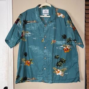 28 Palms Mens Relaxed Fit Tropical Hawaiian Shirt Teal XXL Aloha Beach Palms